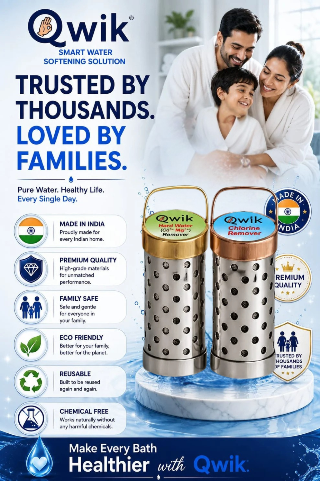 Qwik Water Softener & Chlorine Remover for Bath Water | Dual Cartridge Water Softening Solution