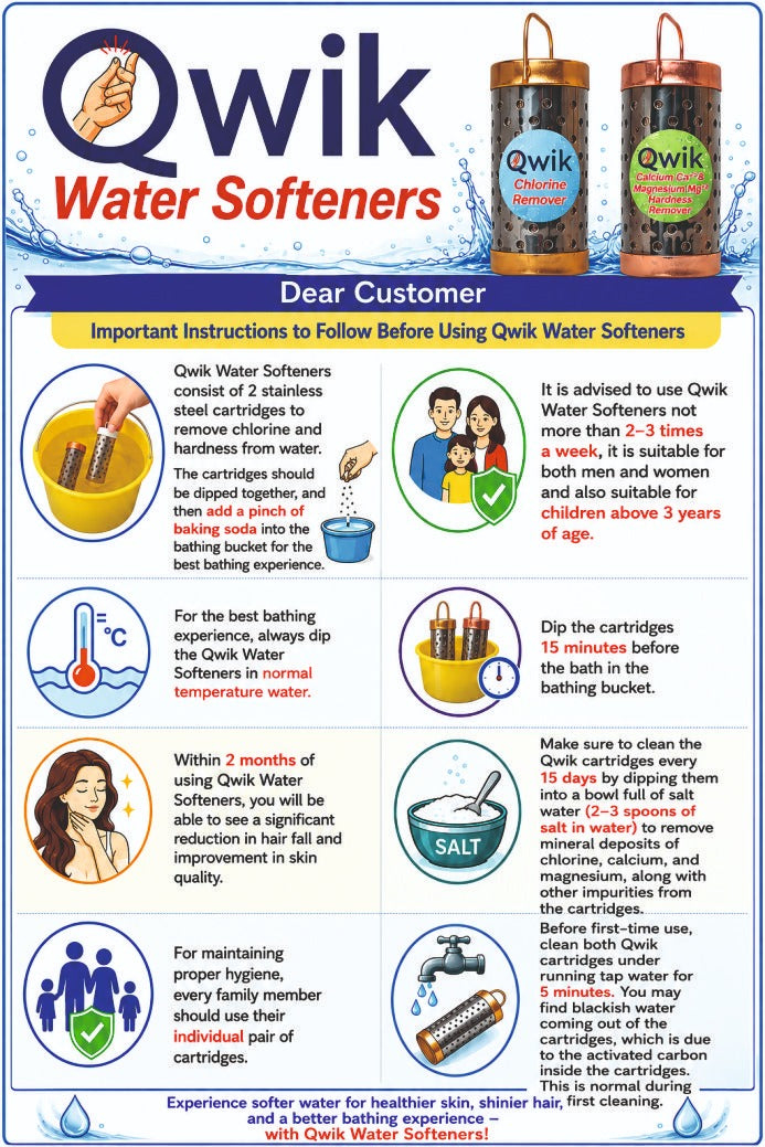 Qwik Water Softener & Chlorine Remover for Bath Water | Dual Cartridge Water Softening Solution